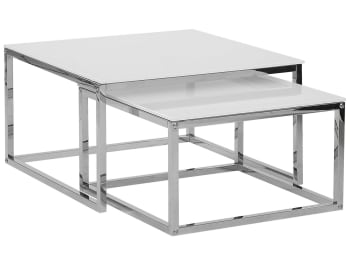 Set 2 Tavolini Da Caffè In Vetro Grigio Aboxoo – Rotondi Impilabili Con Struttura In Metallo Per Soggiorno - 3