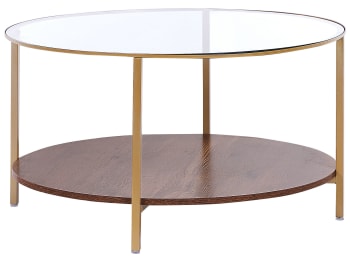Libby - Tavolino vetro temperato legno scuro/oro 80 cm