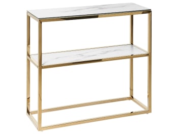 Azusa - Tavolino consolle vetro temperato bianco e oro 80 x 30 cm