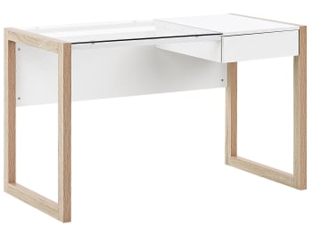 Jenks - Bureau blanc effet bois clair 120 x 60 cm avec tiroir