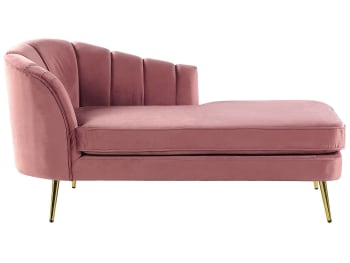 Allier - Chaise longue de terciopelo rosa dorado izquierdo