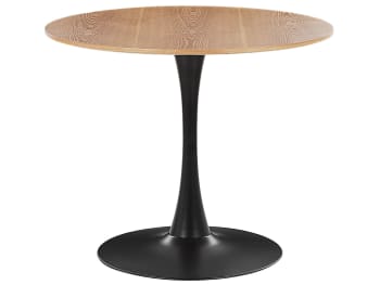 Boca - Table à manger ronde ⌀ 90 cm bois effet clair support noir BOCA