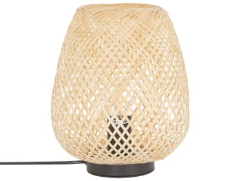 Bomu - Lampada da tavolo legno di bambù chiaro e nero 30 cm