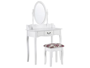 Soleil - Tavolino da toeletta specchio ovale sgabello 1 cassetto bianco