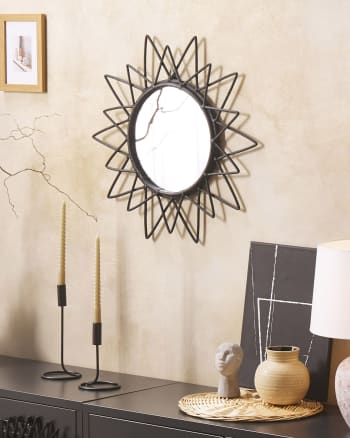 Aroek - Miroir en rotin noir 61x61