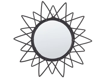 Aroek - Specchio da parete rotondo rattan nero ⌀ 61 cm