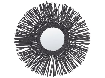 Kalasin - Specchio da parete rotondo rattan nero ⌀ 60 cm