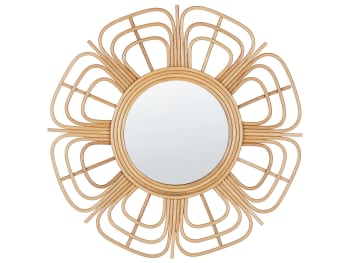 Pasaku - Specchio da parete rotondo rattan chiaro ⌀ 60 cm