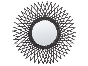 Tagolu - Specchio da parete rotondo rattan nero ⌀ 60 cm