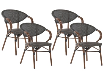 Caspri - Lot de 4 chaises de jardin gris et bois foncé