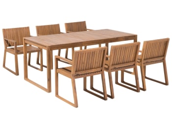 Conjunto mesa 170x90cm y sillas jardín 6 plazas madera y cuerda - Riviera