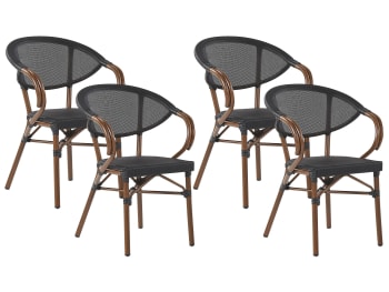 Caspri - Lot de 4 chaises de jardin noir et bois foncé