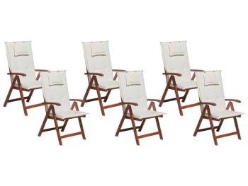 Toscana - Lot de 6 chaises en bois avec coussins blanc cassé