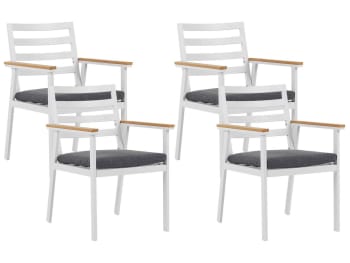 Cavoli - Lot de 4 chaises de jardin blanches avec coussins gris