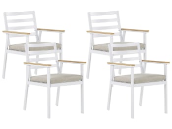 Cavoli - Lot de 4 chaises de jardin blanches avec coussins beige