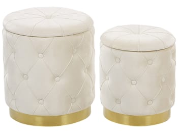 Pueblo - Set di 2 pouf contenitore velluto bianco