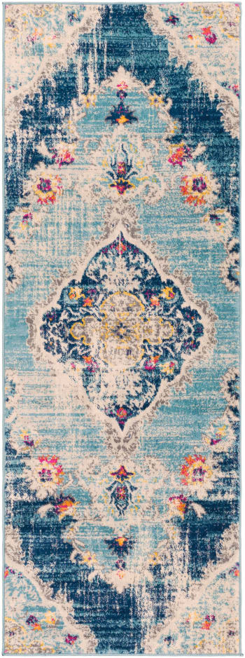 Romy - Tapis de Couloir Vintage Oriental Multicolore/Bleu 80x220