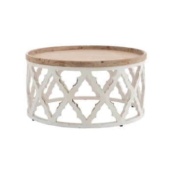 Roundy - Table basse ronde en bois blanc patiné D 81