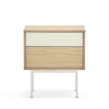 Yoko - Table de chevet 2 tiroirs en bois et métal blanc