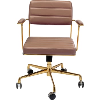 Dottore - Chaise de bureau réglable à roulettes marron et acier doré
