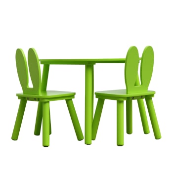 GIOIA - Juego con mesa baja y 2 sillas infantiles de MDF verde