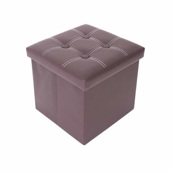 COLORFUL LIFE - Puf de almacenamiento en forma de cubo de cuero marrón 30x30x30