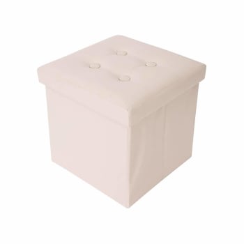 COLORFUL LIFE - Puf de almacenamiento en forma de cubo de cuero beige 30x30x30
