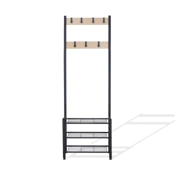 LOFT - Perchero de pie con 3 estantes de aglomerado y metal negro y beige