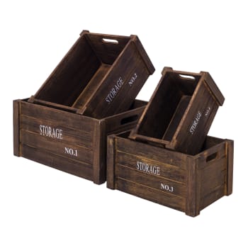 NATURAL - Set mit 4 dekorativen Boxen aus Paulownia-Holz, dunkelbraun