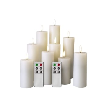MAGIC ATMOSPHERE - Juego de 9 velas eléctricas con llama led de parafina blanca