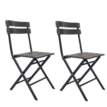 SOLE - Lot de 2 chaises de jardin pliantes en plastique gris foncé et noir