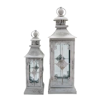 ROMANTIC TIME - Set di 2 lanterne decorative in metallo e pvc bianche