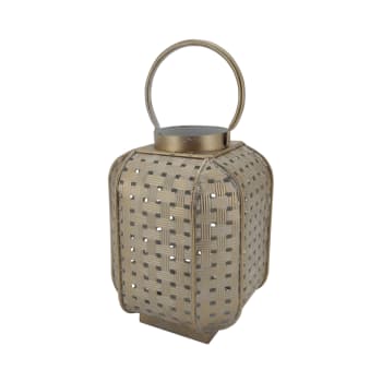ETNICO - Lanterne bougeoir marocain 16x16x22 cm en métal doré