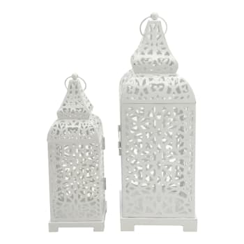 ETNICO - 2er-Set Kerzenhalter aus weißem Metall im ethnischen Stil