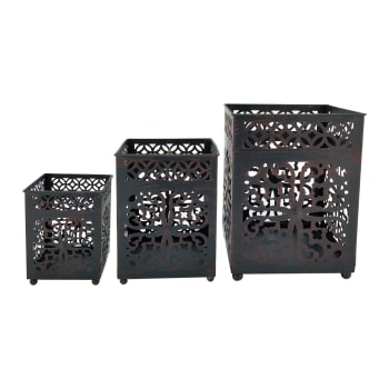 ETNICO - Set mit 3 Kerzenhaltern im marokkanischen Stil aus schwarzem Metall