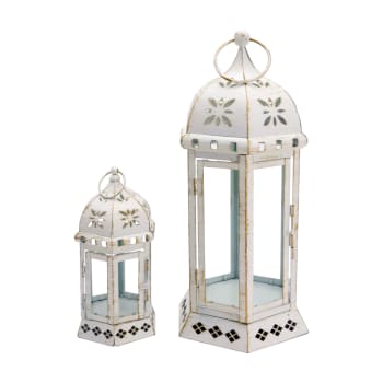 ROMANTIC TIME - Lot de 2 lanternes en métal et pvc blanc et doré
