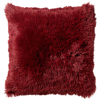 Coussin - rouge fausse fourrure 60x60 cm uni