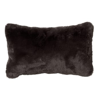 Housse de coussin noir fausse fourrure-30x50 cm uni