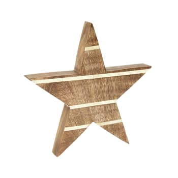 Étoile décorative en bois de mangue bois et crème H29