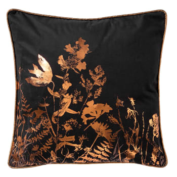 Housse de coussin noir doux-45x45 cm avec motif fleuri