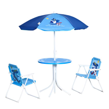 Outsunny - Tavolo e sedie bambini da giardino con ombrellone regolabile