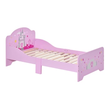 Homcom - Lettino per bambini 3-6 anni in legno rosa con bordo rialzato