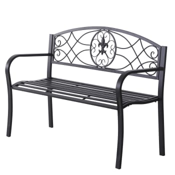 Outsunny - Panchina da giardino design floreale ergonomica metallo nero