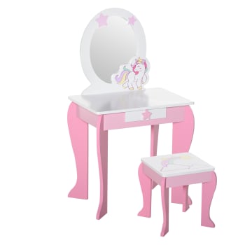 Homcom - Specchiera giocattolo toeletta per bambine 3-8 anni legno rosa bianco