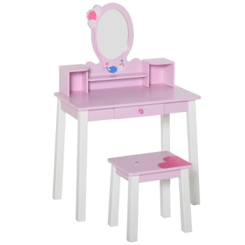 Toeletta per bambine set tavolo da trucco giocattolo in legno rosa