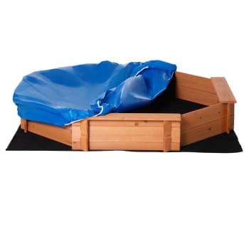 Sabbiera con Coperchio 1830 x 1055 x 230 mm Sabbiera Ovale in HDPE con 4 Posti a Sedere ad Angolo e Rivestimento del Fondo, Sabbiera per Bambini 3-12 Anni, Cortile all'Aperto, Spiaggia, Marrone