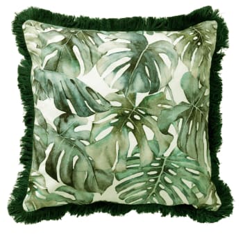 Coussin - vert en velours 45x45 cm avec motif fleuri