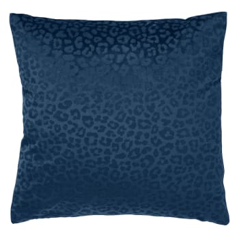 Coussin bleu en velours 45x45 cm  avec imprimé animalier