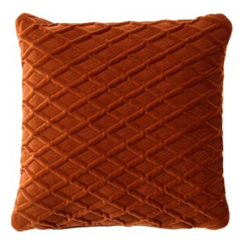 Coussin orange en velours 45x45 cm avec motif