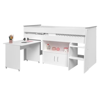 Polux - Weißes Kombibett mit Schreibtisch und Stauraum - 90x200 cm
